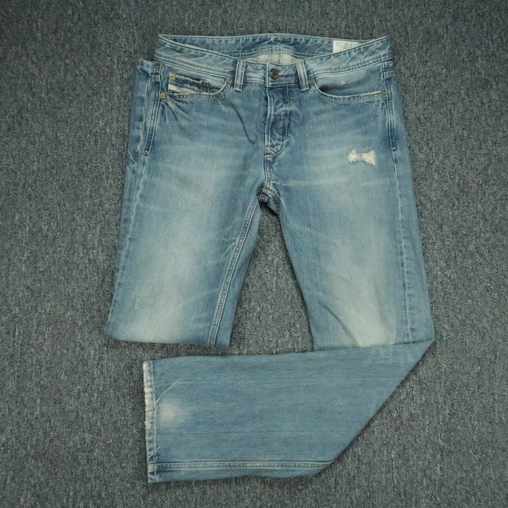Diesel Jeans Mens 32x33 Blue Light Wash Viker Straight 5 Pocket Distressed